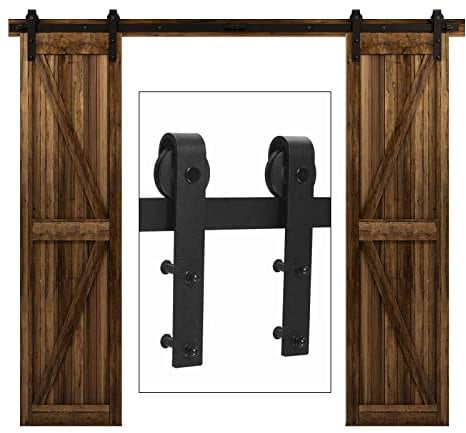 CCJH 365CM/12FT Puerta de granero corredera estilo rústico puerta de granero corredera de madera para armario puerta granero herraje colgadocon guía rodamientos deslizantes, para puerta doble
