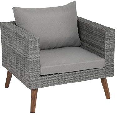 greemotion Polyrattan-Sessel Gomera für Indoor und Outdoor, Garten-Loungesessel aus strapazierfähigem Polyrattan, Dining-Sessel mit bequemen Kissen