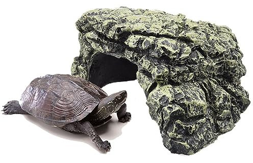 Duokon Rettili Nascondiglio Grotte, Tartaruga Rampa Piattaforma per crogiolarsi Habitat Riparo Decor Umidificare Nascondi Grotta Resina Roccia per Acquario (Piccolo)