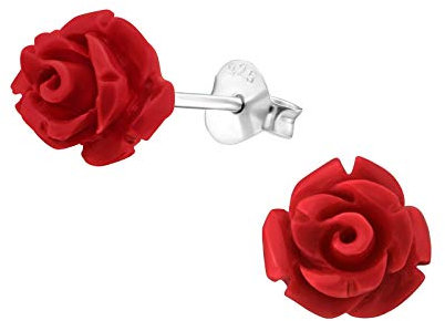 Bungsa Damen-Ohrstecker Rosenblüte aus .925 Sterling Silber - Rote Blüte