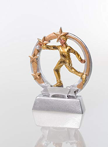Henecka Bosseln Boccia Boule Petanque-Pokal, Resinfigur Pétanque, Silber mit Gold, mit Wunschgravur, Größe 12,5 cm