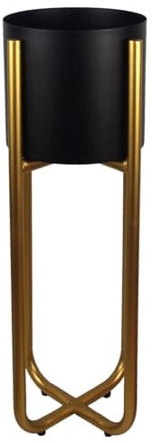 Leaf Soporte Alto Maceta de Metal 62 cm x 18 cm, Dorado, Negro, 62 cm