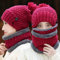 3 En 1 Set Bonnet Écharpe de Cercle Masque Facial Femme Cache-cou Tour de Cou Thermique Hiver Bonnet Tricoté Epais avec Pompon Cache-oreilles Anti-vent Chapeau pour Extérieur Ski Snowboard Cyclisme