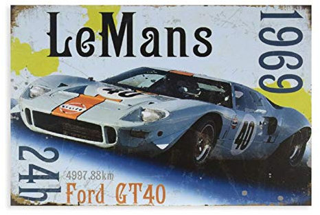 FENGSHUI Auto-Poster Le Mans 24 Stunden 1969 Gewinner – Ford GT40 Leinwand-Poster, Wandkunst, Dekoration, Bild für Wohnzimmer, Schlafzimmer, Dekoration, 50 x 75 cm, ohne Rahmen-style1