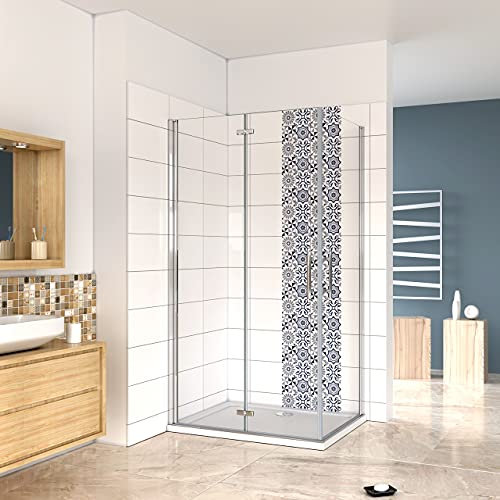 195 cm Box Doccia Angolare Porta Pieghevole 120 cm con Porta Battente 90 cm in Vetro 6 mm Temperato Anticalcare Trasparente Telaio Cromo Lucido