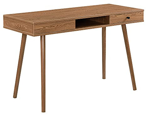 Bureau Stylé à Tiroir Table Rectangulaire Design avec Pieds en Métal Panneau de Particules 74 x 115 x 48 cm Effet Bois Foncé
