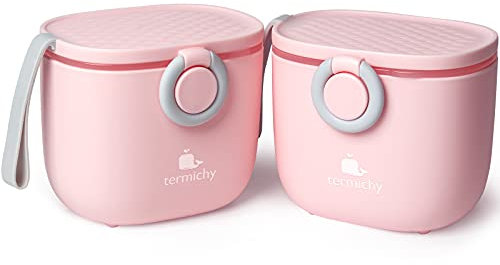 Termichy Milchpulver Portionierer, Milchpulver-Spender, 250g luftdichter tragbarer Milchpulver-Behälter für Reisen, mit Schaber und Löffel (Rosa, 2 Stücke)