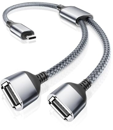 RUXELY USB C Stecker zu Dual Buchse Kabel Adapter 1M, Thunderbolt 3 zu Multiport Typ A 2.0 OTG Lade Splitter, Port Extender Hub Power Verteiler Für 15 Pro, Plus, iPad 10, Samsung Galaxy A54, S23