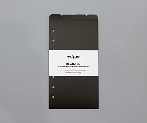 pen & pages® Register Trennblätter für Ringplaner - Personal - 6 Löcher - Divider, Personal A6 Organizer, 9,5 x 17,1 cm (schwarz (Taps oben))