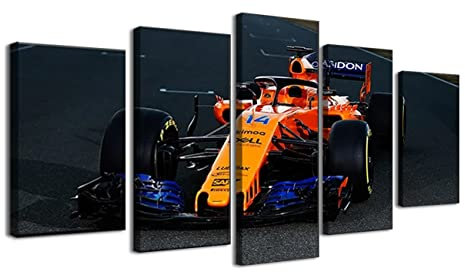ZHONGYUTONG F1 Auto Poster mit Rahmen 5 Stück Mclaren MCL33 Fernando Alonso Leinwandbilder Gemälde Rennwagen Kunstdruck für Wohnzimmerdekoration (100x55cm)