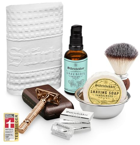Störtebekker® Premium Rasurpflege Set - inkl. Rasierhobel, Etui, Rasierpinsel, Rasierseife, Rasierschale, Rasieröl und Rasiertuch - hochwertiges Rasierset für die tägliche Rasur - Geschenkidee