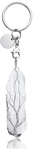 CrystalTears Lebensbaum Schlüsselanhänger Wire Wrap Bergkristall Säule Anhänger Schlüsselbund Heilstein Kristalle Schlüsselring Glücksbringer Geschenk für Autofahrer