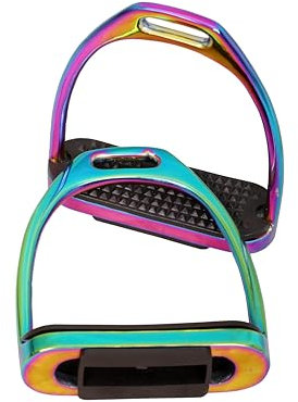 Lenza Rainbow Gloss Steigbügel Reiten Edelstahl Englisch Steigbügel mit schwarzen Laufflächen 12,1 cm