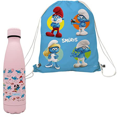 Nerthus FIH 1044 Set Rucksack + Flasche Doppelwand 500 ml Pink Schlümpfe