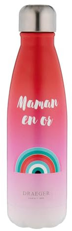 DRAEGER PARIS 1886 - Gourde INOX Rose Maman en Or 500ML - Bouteille Thermos Écologique - Garde Boissons Chaudes/Froides - Acier Inoxydable Durable - Idéale Sport, Bureau, Voyage - Cadeau Élégant