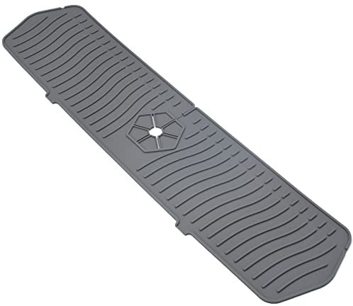 Petyoung 24 Inch Kitchen Sink Splash Guard, Silicone Faucet Water Catcher Mat Sink Draining Pad Protect Faucet Handle Drip Catcher Tray Kitchen Countertop