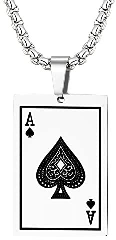 OIDEA Herren Halskette, Hip Pop Pik-Ass Edelstahlkette, mit 56 cm Kette, Silber