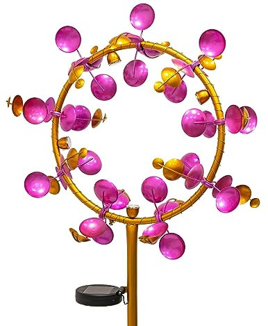 XXL moulin à vent/vent spinner avec éclairage solaire LED rose solaire 180 cm