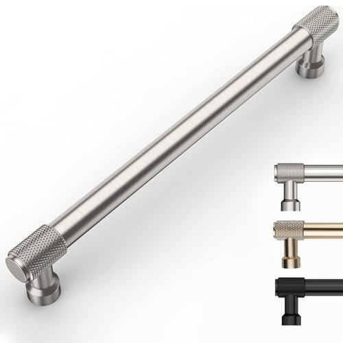 9BUILD 10 Stück Schrankgriffe Gebürsteter Nickel Lochabstand 192mm Griffe für Küchenschränke Gerändelte Möbelgriffe Küchengriffe griffe möbel Küchenschrank Schranktürgriffe EU0046