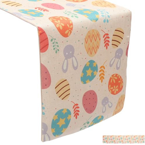 DECHOUS Osterfeier Tischdecke Doppellagige Tischdeko Für Frühlingsfeste Leicht Für Esszimmer Partys Und Familientreffen Mit Hasen Und Eierdesign