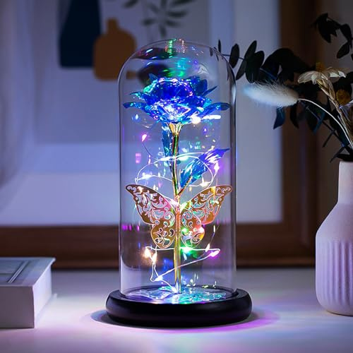 Fespcj Goldfolie Rose kleines Farblicht, modische Wohndekoration, exquisites und praktisches Schmetterlingsrose Nachtlicht, mit AAA-Batterie, sicher, schön, romantische Atmosphäre Nachtlicht