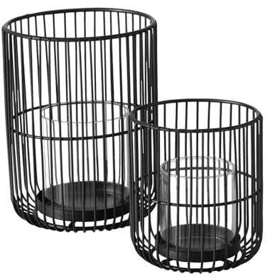 2 x Windlicht Cindy Eisen Höhe 14-20 cm schwarz, Tischdekoration, Set
