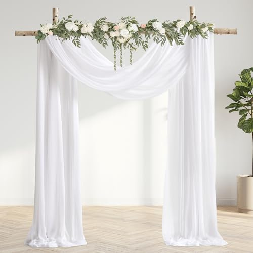 Drapierstoff für Hochzeitsbögen, 76,2 x 6,2 m, 3 Paneele, weiß, durchscheinend, extra breite und lange Hintergrundvorhänge für Hochzeitsbögen, Zeremonie, Geburtstag, Party-Dekorationen