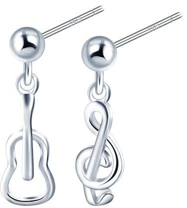 MOOFUN Musik Ohrringe Ohrstecker Silber Damen Ohrringe Stecker 925 Silber Ohrring Stecker Gitarren Noten Ohrschmuck für Mama Freundin Teenager Mädchen Schwester Frauen Geschenk Geburtstagsgeschenk