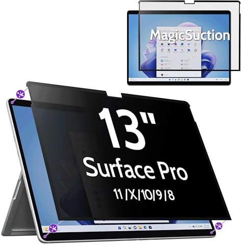 Peslv Privacy Screen for 13 Inch Surface Pro 11/10/9/8/X, MagicSuction™ Removable Anti Spy Black Protector, Glare Blue Light Filter for Microsoft Laptop Computer Monitor