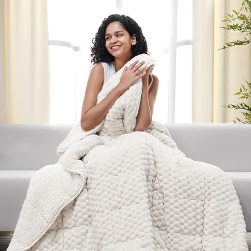 Drewin Gewichtsdecke, 9 kg, ultraweiche, warme gewichtete Decke, Queen-Size-Größe, 3D-Jacquard-schwere Decke für natürlichen und entspannenden Schlaf, gemütliche Bettdecke mit Keramikperlen,