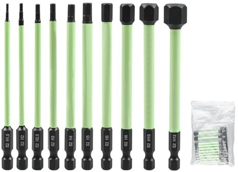 ANBOO Juego de 10 tornillos hexagonales S2, llave de impacto larga, 100 mm, juego de puntas hexagonales Mei de, llave Allen magnética para destornillador inalámbrico