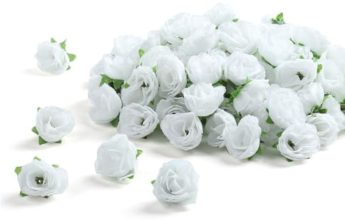 SITUMEIZI 100 Pcs White Artificial Roses Fake Silk Flower Mini Rose Head 1.5 for Home Wedding Bouquet Flower Wall Garden DIY Party Birthday Decor