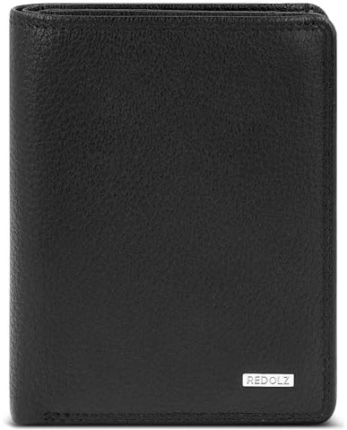 REDOLZ Leder-Geldbörse Hochformat | RFID-Schutz & 8 Kartenfächer | Geldbeutel Maße 9,5 x 2,5 x 12 cm für Männer & Frauen (schwarz)