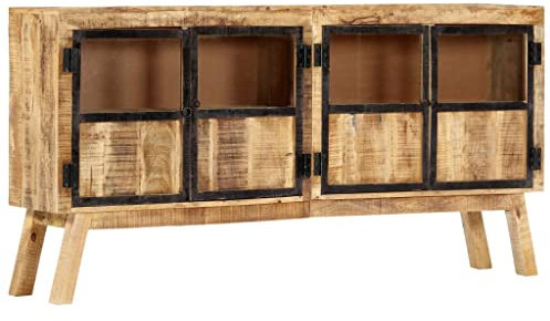 AUUIJKJF Home Items, Sideboard braun und schwarz, 160 x 30 x 80 cm, massives raues Mangoholz, Anzugmöbel