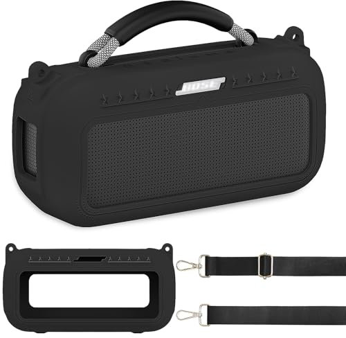 JCHPINE Silicone Cover Case for Bose SoundLink Max Portable Speaker Accessories, Soft Silicone Skin for Bose SoundLink Max Bluetooth Speaker with Shoulder Strap (Black Case)
