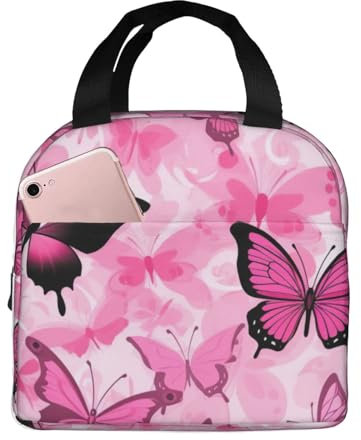 YQTGBCED Lonchera con estampado de mariposas rojas sin costuras para adultos, bolsa de almuerzo aislada multifuncional para comidas frescas cada vez
