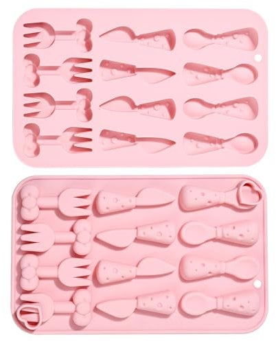 Stiesy 2Pcs 12 Cavity Knife Fork Silicone Moulds Reusable Tableware Shape Silicone Fondant Cake Mould Spoon Molds for DIY Soap Candy Chocolate Ice Creative Handicrafts