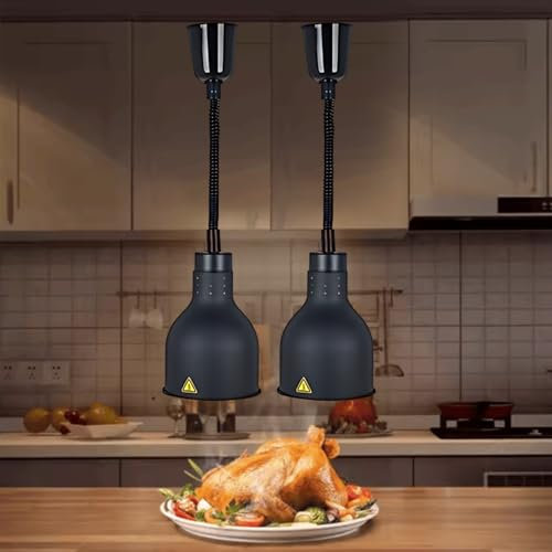 Aocay Wärmelampe Küche Gastro, Hängende Speisenwärmer Lampe Einstellbare Höhe, 250W Lebensmittel Wärmelampe Buffet 19cm/25cm(Schwarz-19cm, 2 Stück)
