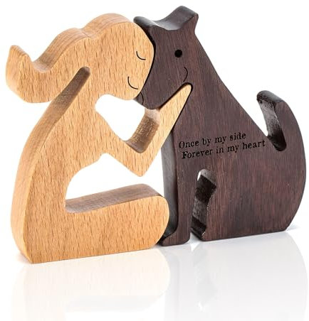 Cncedi Wooden Dog Family Puzzle Ornaments, Handmade Wooden Puppy Carvings Statue Collectible Figurine for Home Office Living Room, Christmas Birthday Gifts for Girls Women