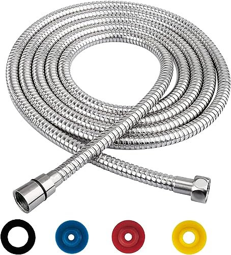 PacuM Shower Hose 3m Shower Pipe Smooth Shower Head Hose 1/2 Inch Universal Replacement Shower Hose Extension Silver Stainless Steel with 4 Washers for Bidet Sprayer, Chrome