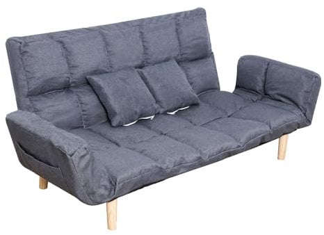 Makamsui Loveseat Relax-Sofa, 137,2 cm, modernes umwandelbares Schlafsofa mit Armlehnen, Stauraum für kleinen Raum, 2-Sitzer-Sofa mit Holzbein, für Schlafzimmer, Wohnzimmer, Grau