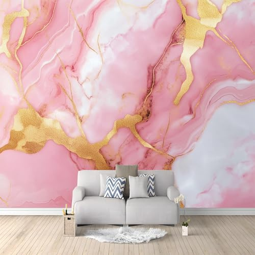 Générique Papier Peint Intissé 3D Marbre Rose Doré 400x280 cm Papier Peint Mural Poster Tableaux Muraux Tapisserie Photo, Chambre D'enfants Mural Personnalisé pour Salon Chambre Décor