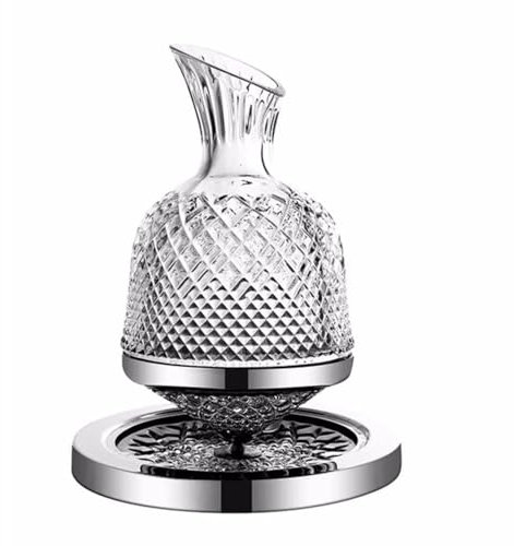 Mafagwre Wein Dekanter 1500ml, 360° Drehbar Wein Dekanter Aus Kristallglas, Drehender Weindekanter Aus Kristallglas Für Hochzeit Geschenk Geburtstag (Silber)