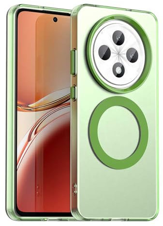 YUECXIN Cover Magnetica per Oppo Reno 12F 4G/Oppo Reno 12 FS 5G (Reno12 F 5G) Compatibile con MagSafe, Custodia Ultra Sottile Traslucida Opaca PC Posteriore Morbido Antiurto TPU Bumper Case. Verde