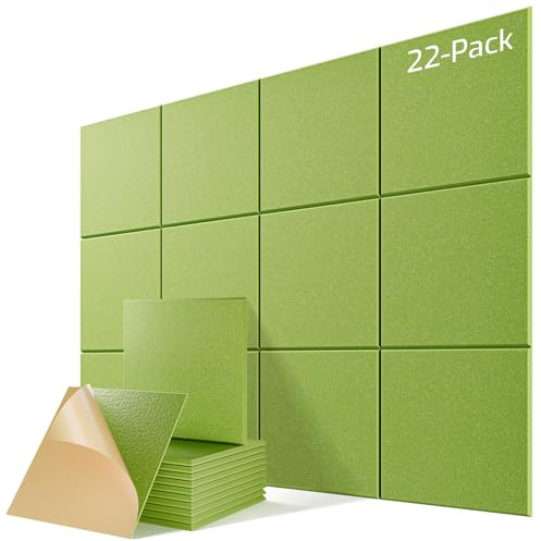 Selbstklebende Akustikplatten, 30,5 x 30,5 x 1 cm, hochdichte, schalldichte Schaumstoffplatten für Wände, schalldichte Wandpaneele für Zuhause und Büro, 22 Stück (Avocado)