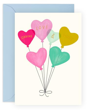 Sending Love and Hugs Grußkarte – Luftballons – Gute Besserung Karte, Geburtstagsideen für ihn, sie, Freunde, Schwester, Bruder, Sohn, Tochter, Nichte, Neffe, Oma, Tante, Bestie – mit Aufklebern