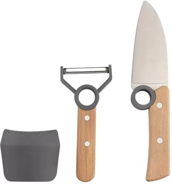Market Stylez Kinder Kochmesser Set - 3 teilig - Kochmesser - Fingerschutz - Sparschäler - rostfrei Rot Grau