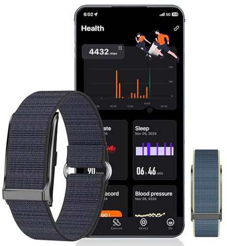 LAXISCREED Screenless Smart Band with Dual Nylon Straps (Black+Blue) – Fitness Tracker, Heart Rate, SpO2, Sleep Monitor, 127 Sports Modes, IP68 Waterproof, Long Battery Life, Unisex