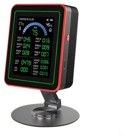 18-in-1 für Smart Air Quality Monitor PM2.5 PM10 für CO2-TVOC Temperatur Luftfeuchtigkeit Detektor mit 2,8 Zoll TFT Display Bildschirm Echtzeit-Datenspeicherung (schwarz)