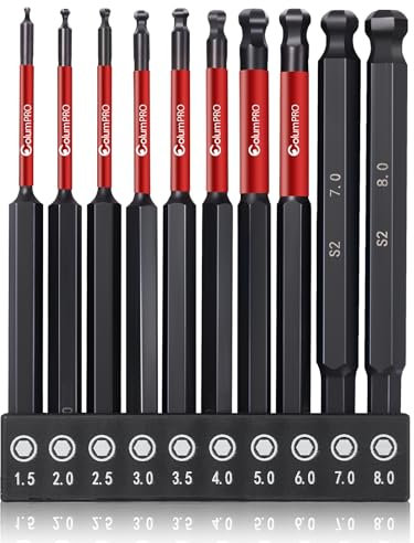 ColumPRO Allen Key Bit Set, 10PCS 100mm Ball End Hex Bit Set, Long Allen S2 Steel Magnetic Screwdriver Bit Set for Complex Workplace.